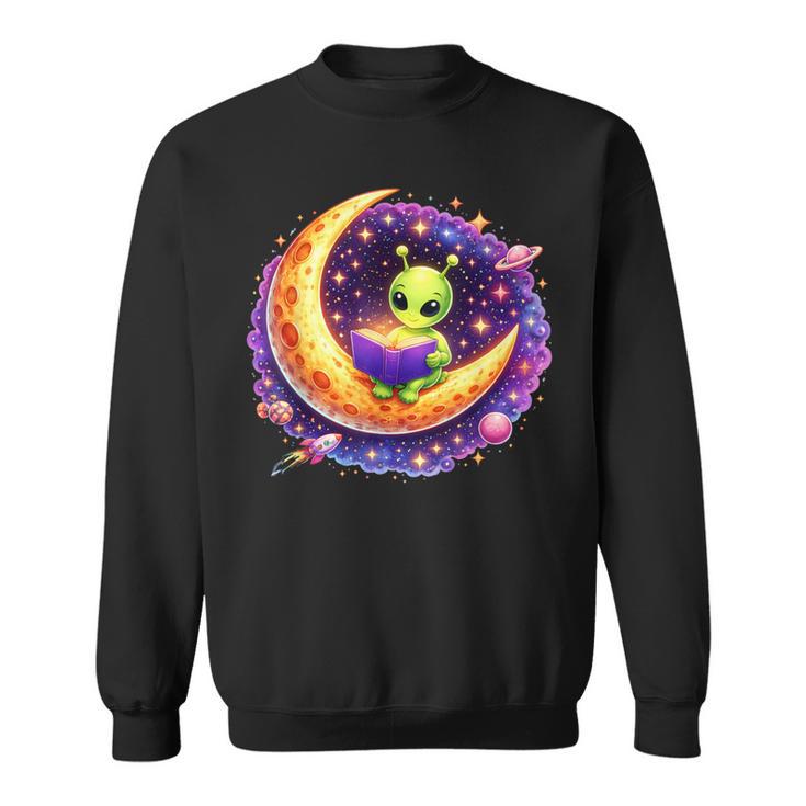Alien Reading Book UFO Moon Space Astronomy Sweatshirt