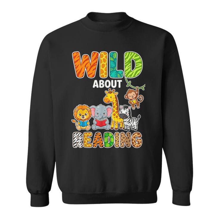 Animal Print For Boys Girls Kids Wild About Reading Books Sweatshirt