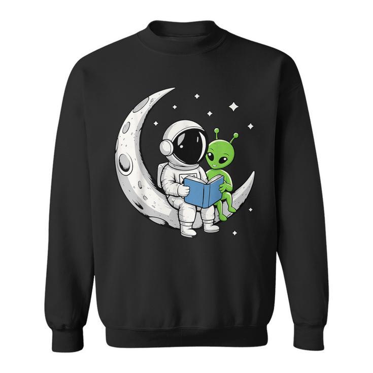 Astronaut Alien Reading Book Moon Space Sweatshirt