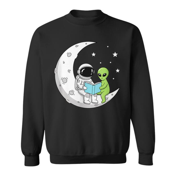 Astronaut And Alien Reading On Moon Space Book Lover Sci Fi Sweatshirt