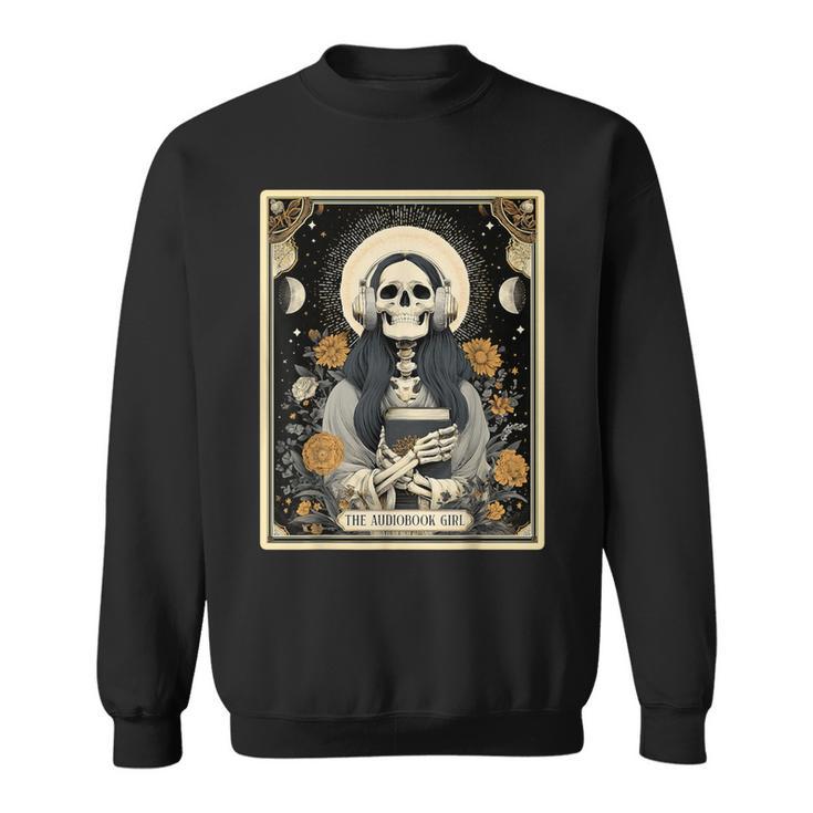 The Audiobook Girl Books Headphones Tarot Card Skeleton Sweatshirt