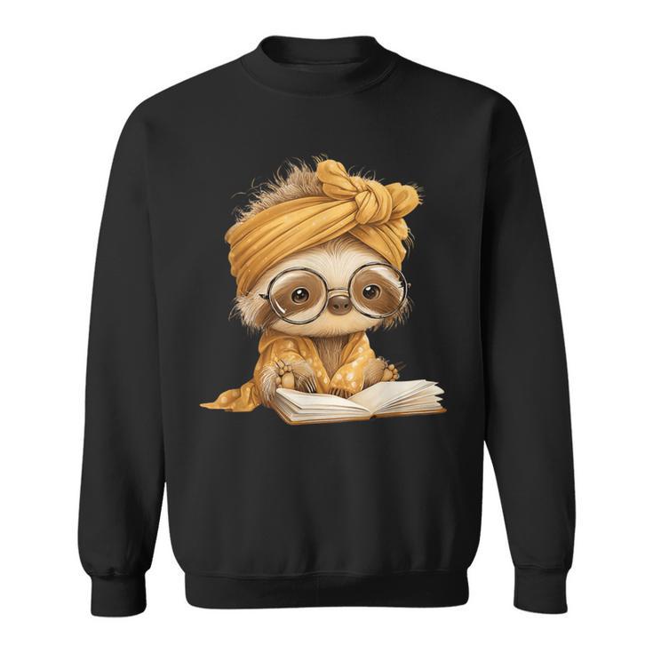 Baby Sloth Open Book Reading Animal Lover Graphic Portrait Sweatshirt