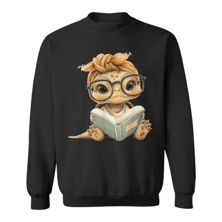 Baby Turtle Open Book Reading Animal Lover Graphic Portrait Sweatshirt Baby Turtle Open Book Reading Animal Lover Graphic Portrait Sweatshirt
