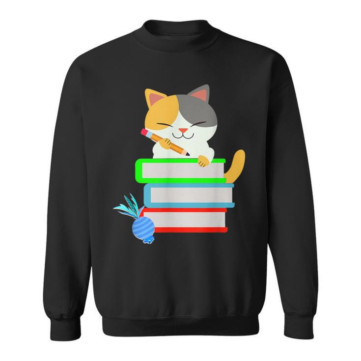 Back To School Kawaii Cat School Books Homework For Men Women Kids Sweatshirt
