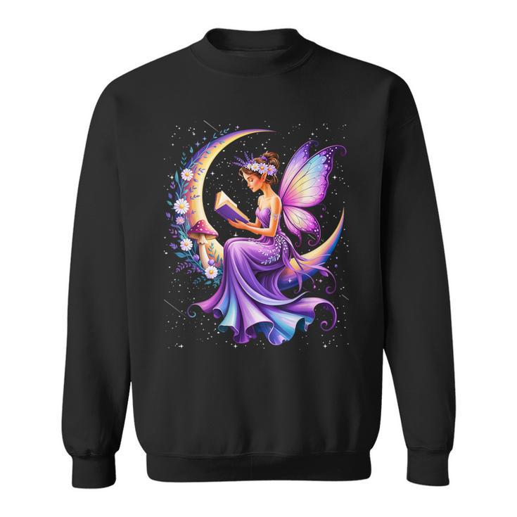 Beautiful Book Fairy Reading Crescent Moon Gothic Bookish Sweatshirt