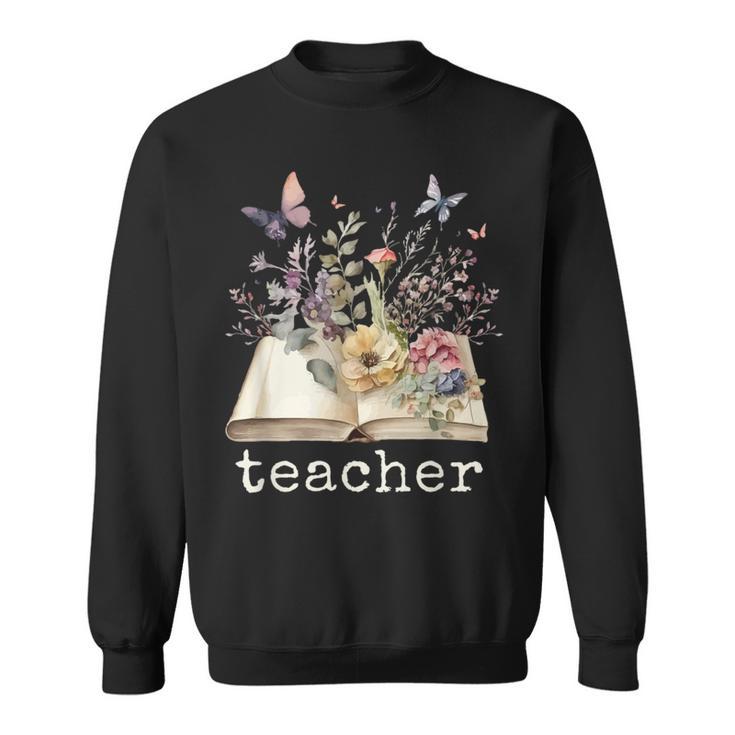 Beautiful Floral Open Book Teacher Men Women Sweatshirt