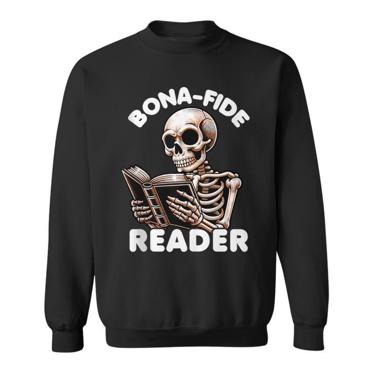 Bonafide Reader Cute Skeleton Reading a Book Lover Bookish Sweatshirt