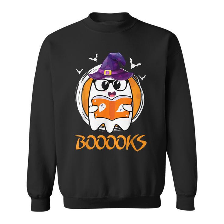 Boo Boooks Ghost Book Reading Halloween 2025 Teacher Sweatshirt