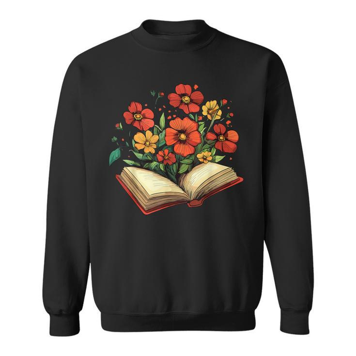Book With Blooming Flowers Reading Nature Garden Sweatshirt