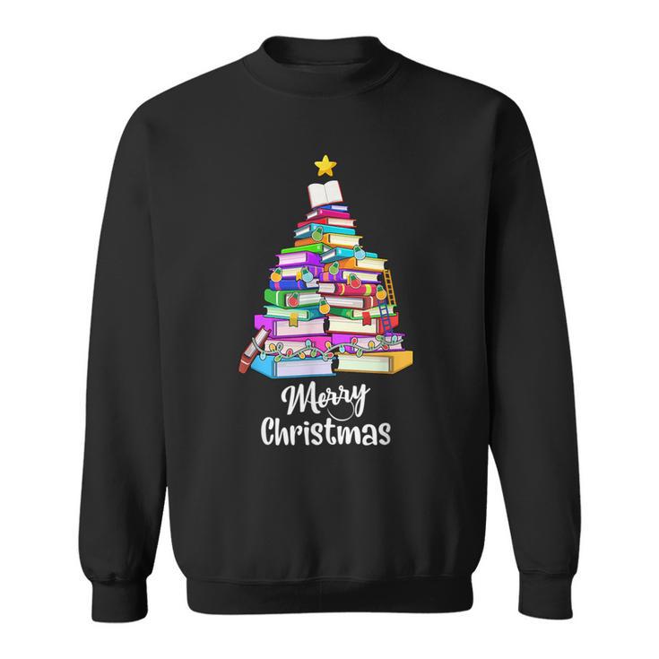 Book Christmas Tree Xmas Lights Librarian Merry Christmas Sweatshirt