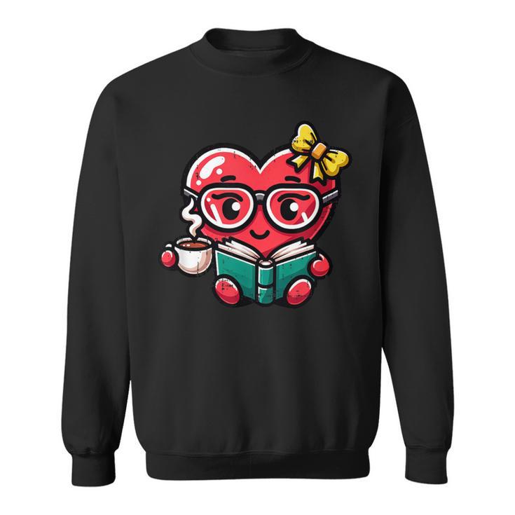 Book Coffee Valentines Cute Heart Lover Women Girl Sweatshirt
