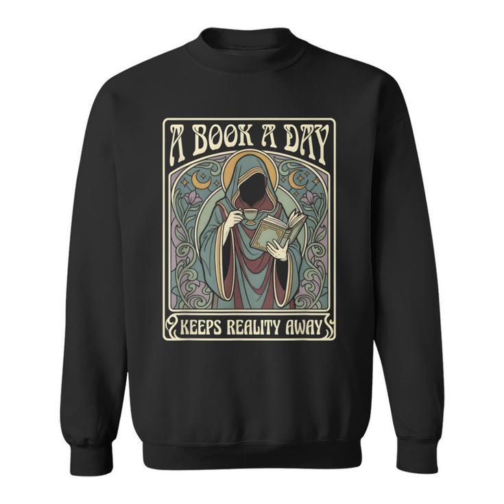 A Book a Day Keeps Reality Away Reading Lover Tarot Card Sweatshirt