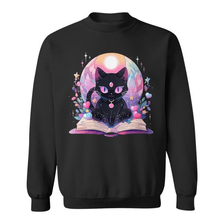 Book Lover Crystal Witchy Cute Cat Kawaii Pastel Goth Sweatshirt
