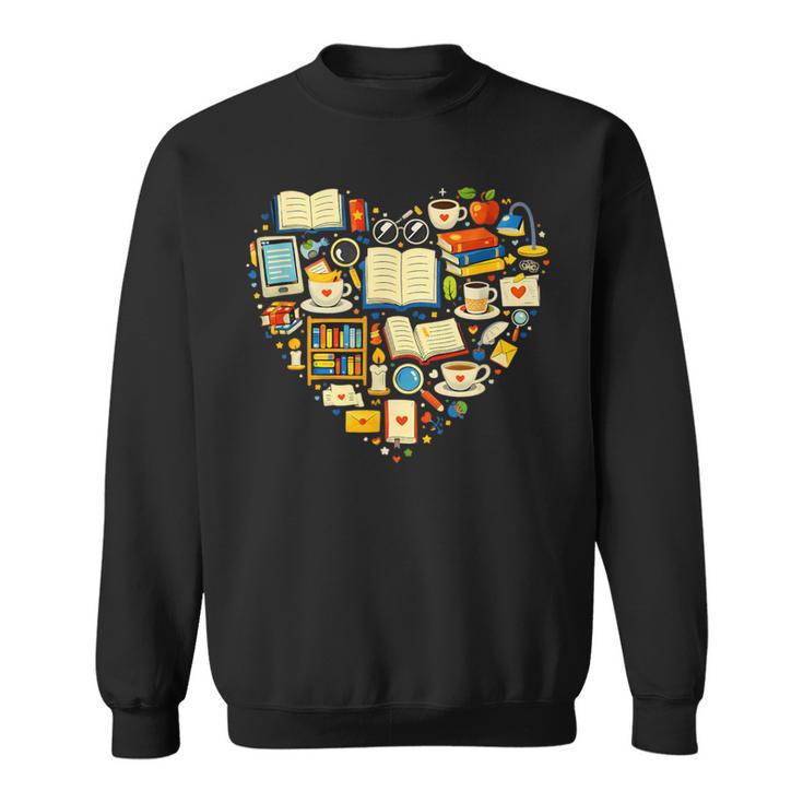 Book Lover Heart Reading Stack Bookworm Sweatshirt