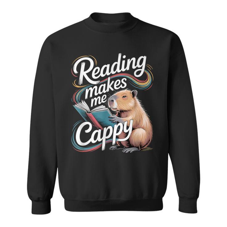 Book Lover Reading Makes Me Cappy Pun Capybara Reading Sweatshirt