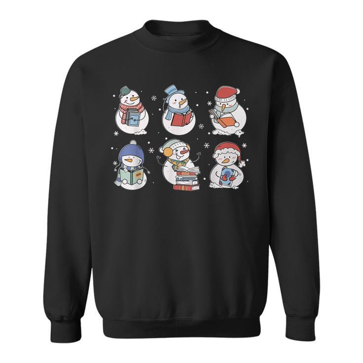 Book Lover Teacher Snowman Reading Books Christmas Winter Sweatshirt