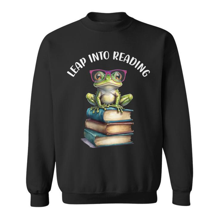 Book Reading Cute Frog Leap Into Reading Sweatshirt