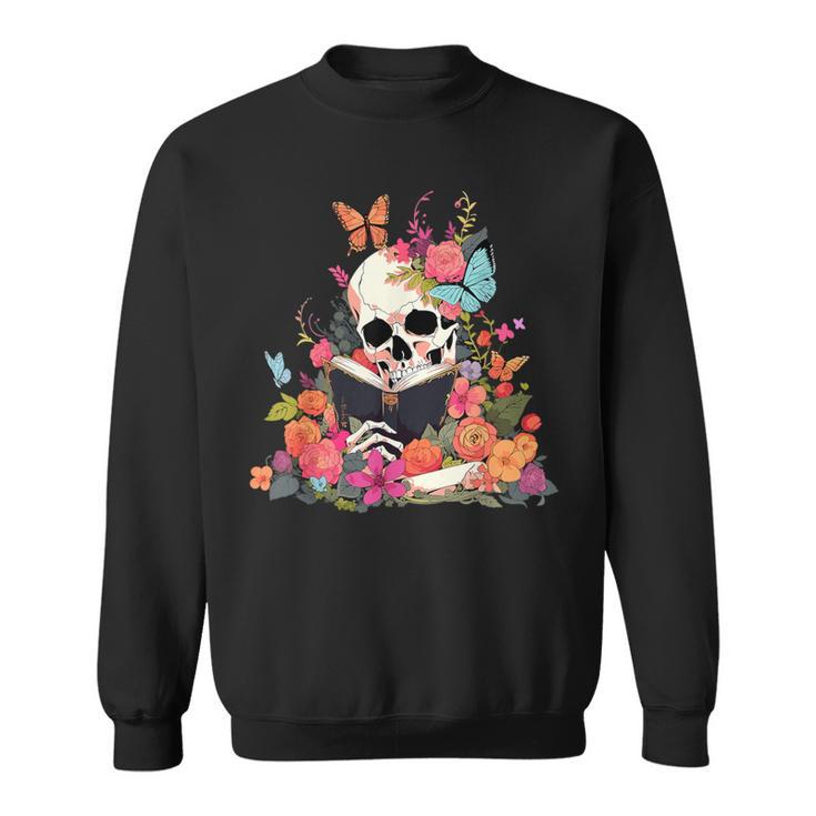 Book Reading Skull Skeleton Flowers Floral Bookish Butterfly Sweatshirt Book Reading Skull Skeleton Flowers Floral Bookish Butterfly Sweatshirt