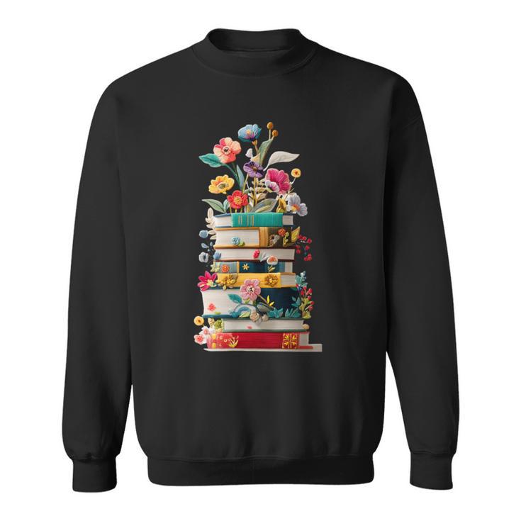 Book Stack With Flowers Reading Lover Bookish Sweatshirt