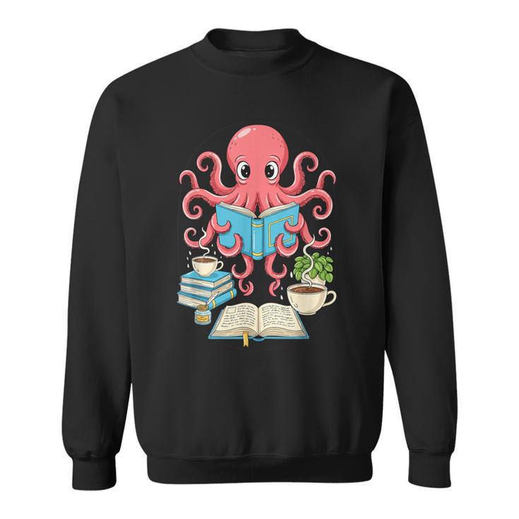 Bookish Octopus Reading Books And Coffee Literary Lover Art Sweatshirt