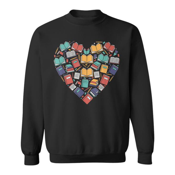 Books Heart Reader Librarian Love Reading Stack Sweatshirt