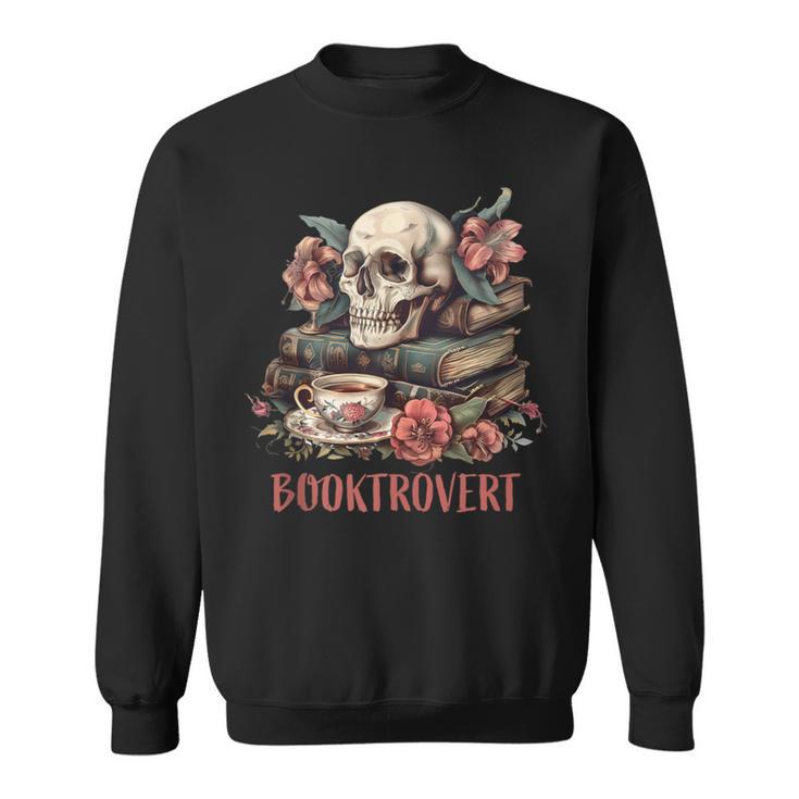 Booktrovert Skull Books Tea Flower Gothic Bookworm Bookish Sweatshirt