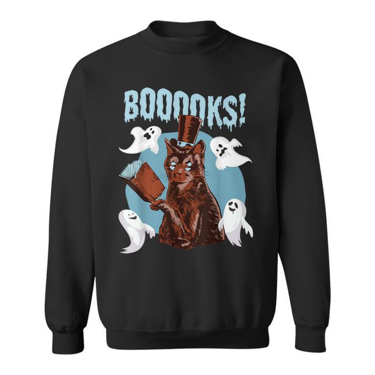 Booooks Cat Reading Book Ghosts Halloween Librarian Teacher For Men Women Kids Sweatshirt