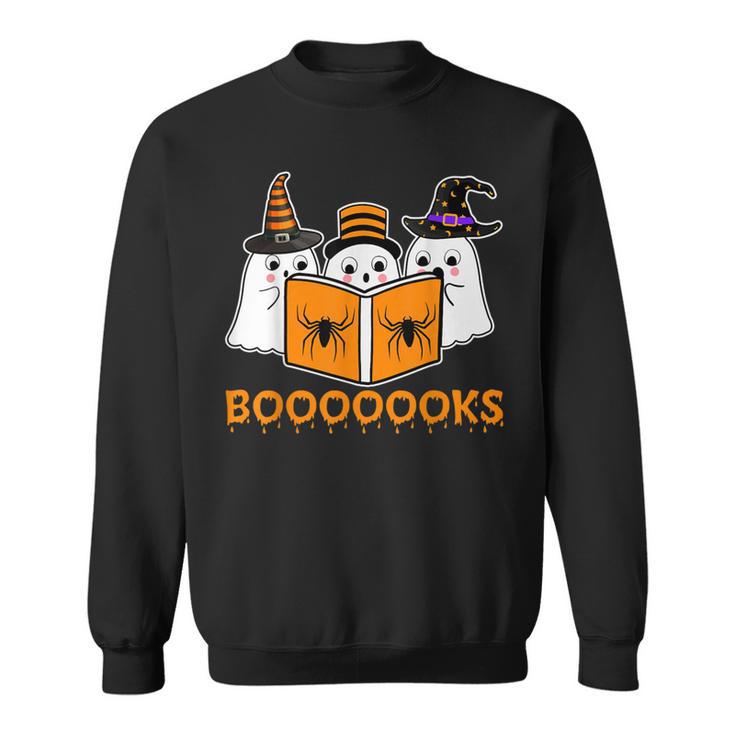 Booooks Ghost Boo Read Books Library Teacher Halloween Cute Sweatshirt