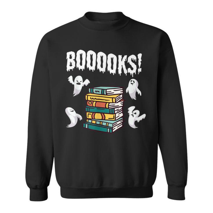 Booooks Ghost Reading Books Halloween Librarian Teacher Sweatshirt