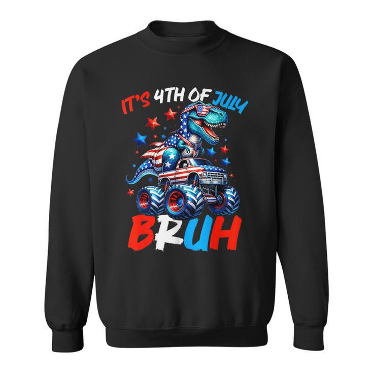 Bruh 4Th Of July Boys Kids T-Rex Dinosaur Patriotic Flag Sweatshirt