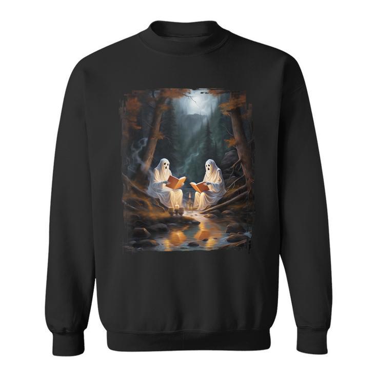 Camping Sheet Ghost Reading Book At Campfire Halloween Sweatshirt