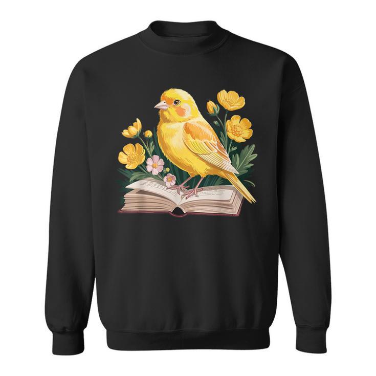 Canary Bird Floral Book Yellow Bird Reading Bookish Teacher Sweatshirt