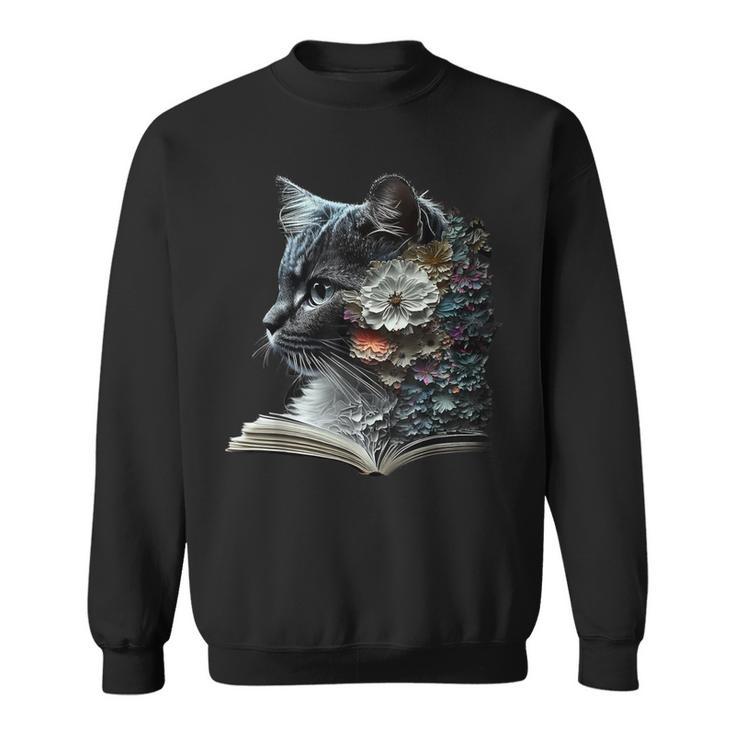 Cat Art Book Cat Motif Flowers Cat Sweatshirt