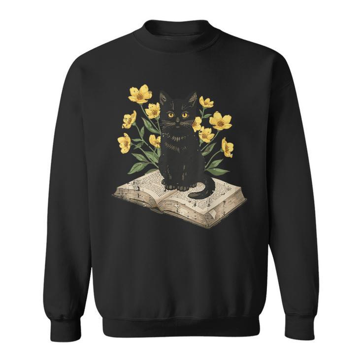 Cat On Book Flowers Cute Kitten Kitty Women Girls Kids Sweatshirt