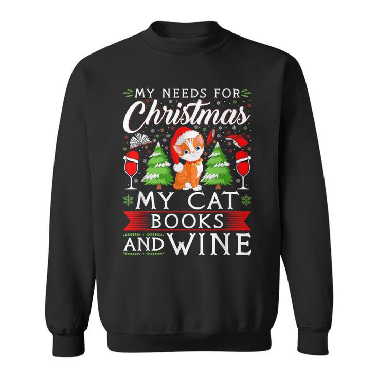 Cat Books Wine Lover Cute Cat Christmas Men Women Sweatshirt