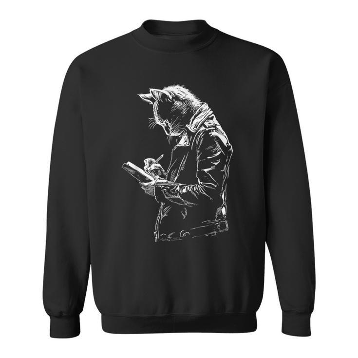 Cat Holds Book Writing Animal Print Motif Drawing Art Cat Sweatshirt