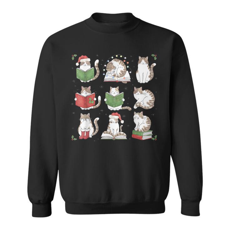 Cat Reading Book Funny Christmas Cat Book Lover Librarian Men Women Kids Sweatshirt