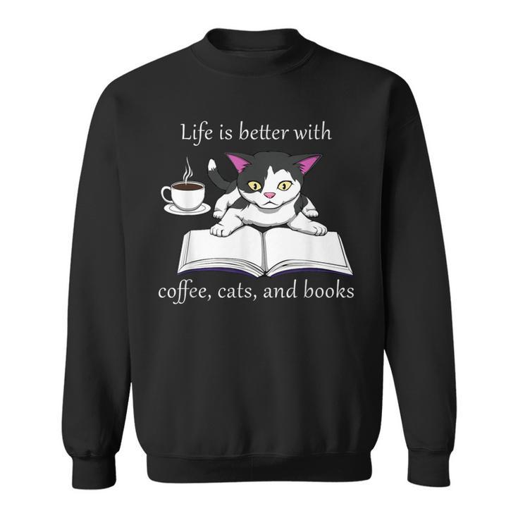 Cat Reads a Book Reading Coffee Sweatshirt
