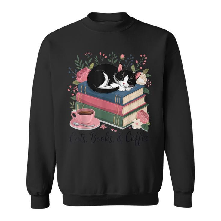 Cats Books & Coffee For Cat Lovers In Relaxed Weekend Sweatshirt