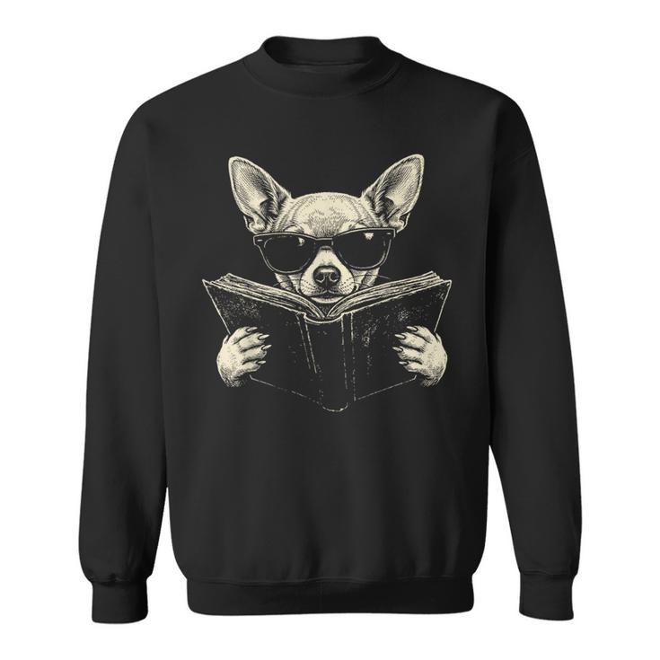Chihuahua Reading Book Sunglasses Vintage Graphic Sweatshirt