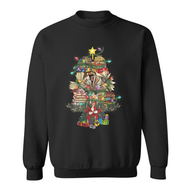 Christmas Tree Library Xmas Lights Tree Book Lover Librarian Sweatshirt