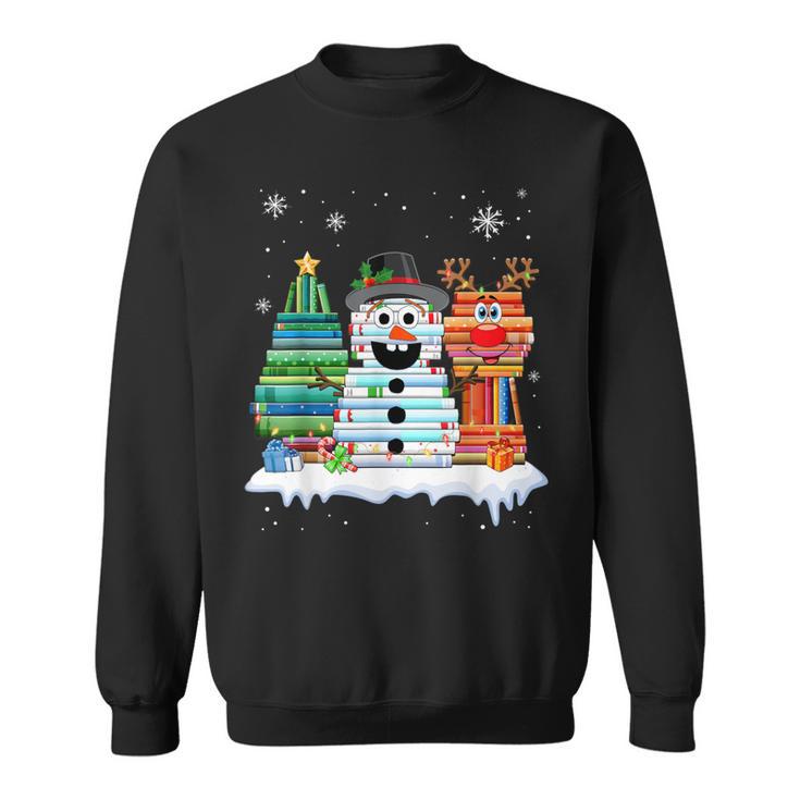 Christmas Tree Snowman Reindeer Book Stack Tee Librarian Sweatshirt