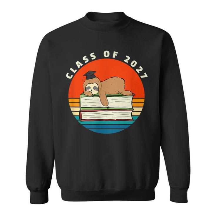 Class Of 2027 Meme Sloth Graduation Cap Sleeping On Books Sweatshirt