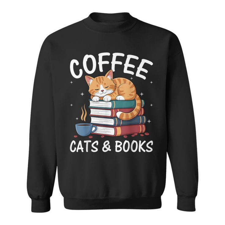 Coffee Cats And Books Cute Kitten Reading Sweatshirt