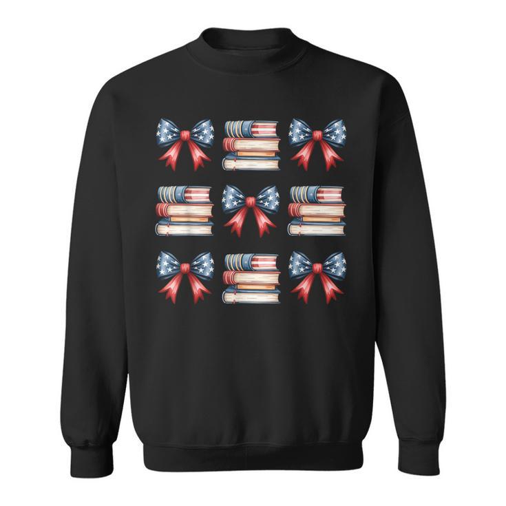 Coquette Bow Book US Flag 4th Of July Librarian Bookworm Sweatshirt