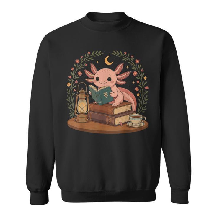 Cute Axolotl Reading Books Cozy Bookworm Sweatshirt