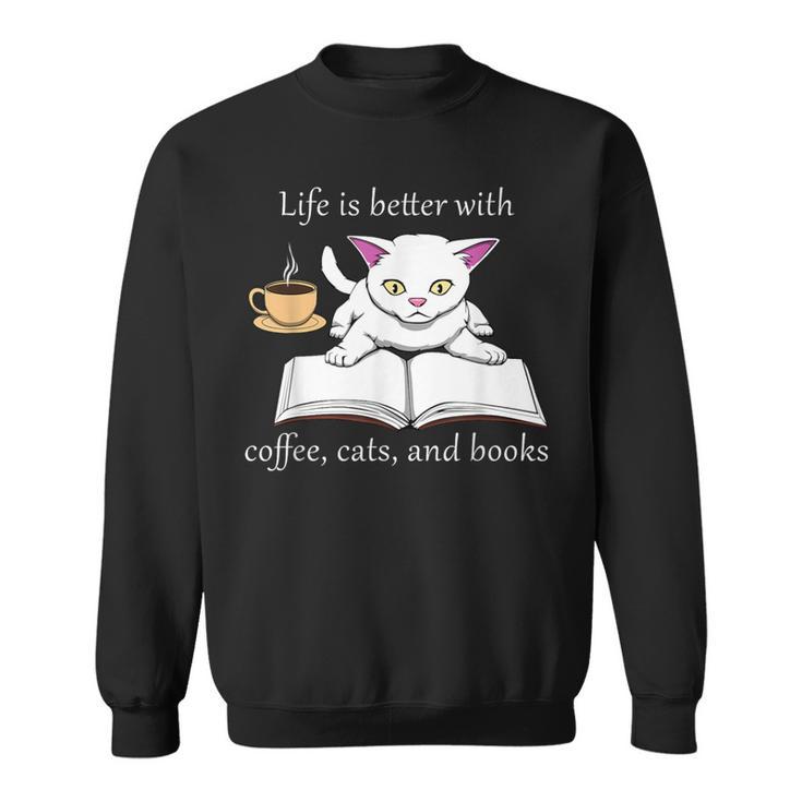 Cute Cat Book Reading Coffee Sweatshirt
