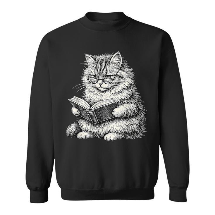 Cute Cat Reading Book Adorable Cats Books Lover Sweatshirt