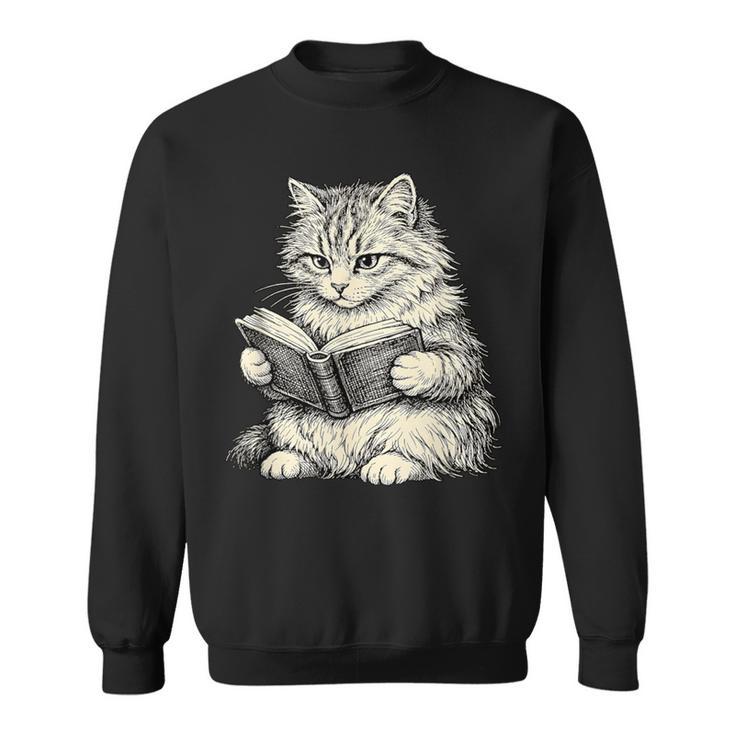 Cute Cat Reading Book Classic Bookworm Animal Pet Lover Sweatshirt