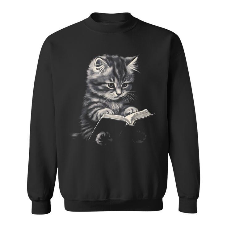 Cute Cat Reading Book Teacher Librarian Cat Lover Book Club Men Women Kids Sweatshirt